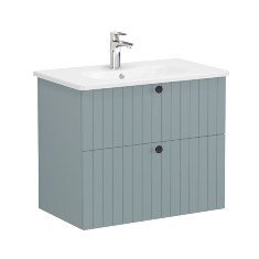 Vitra Root Groove 69439 Lavabo Dolabı, İki Çekmeceli, 80 Cm, Mat Fiyord Yeşili, Yuvarlak Lavabolu